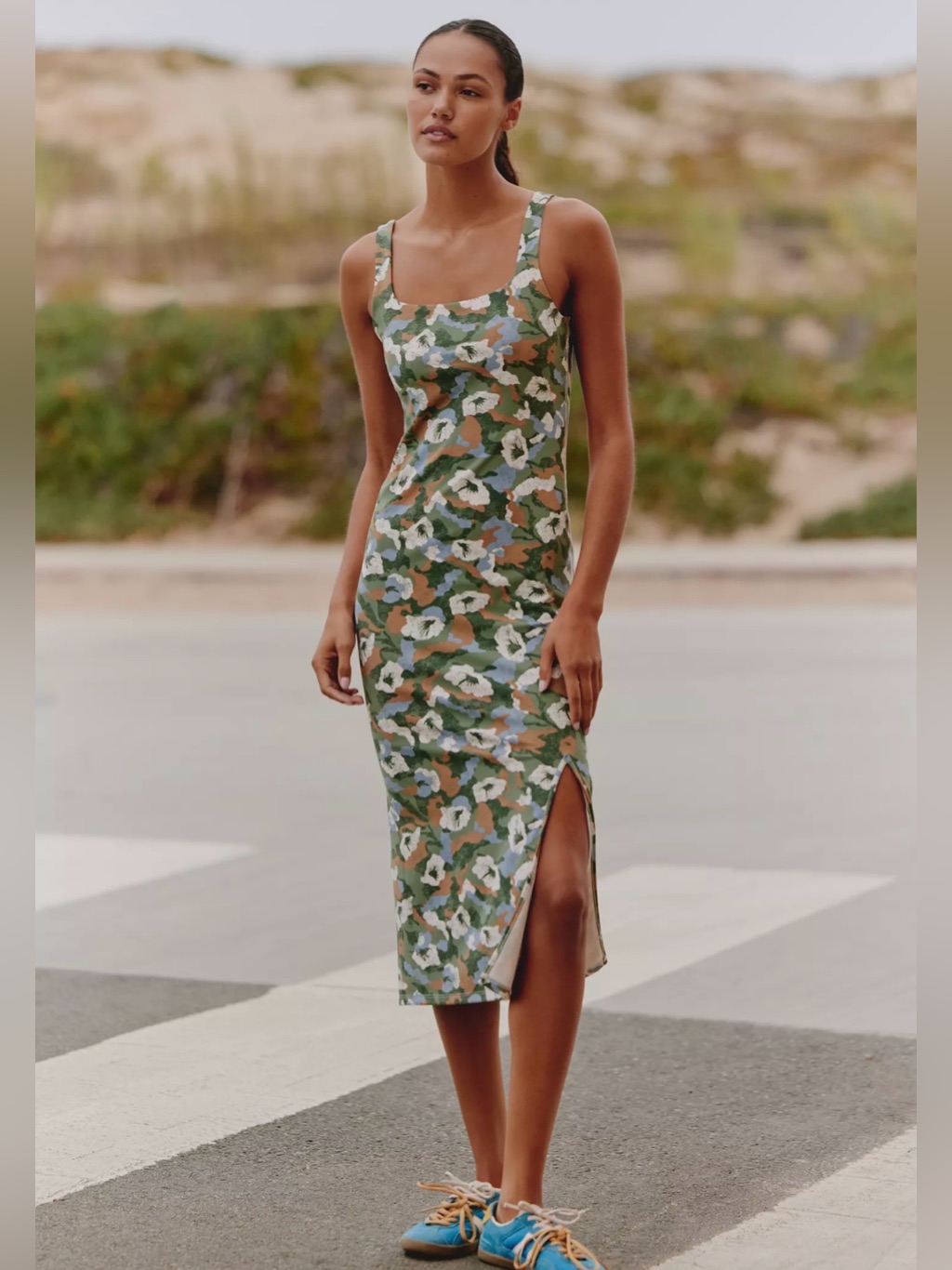 Anthropologie Daily Practice Square-Neck Midi Dress In Waypoint Size Xxs